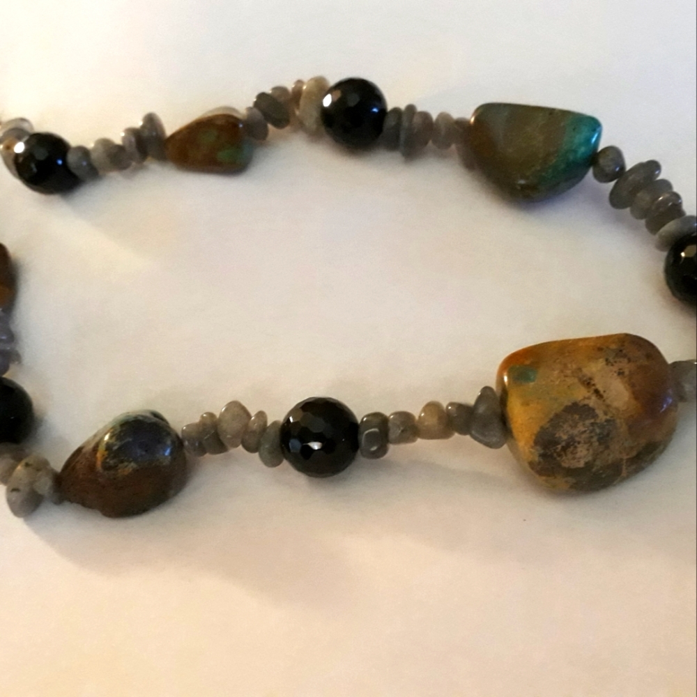 Natural Agate And Onyx Nugget Multi Necklace 18' - image 3